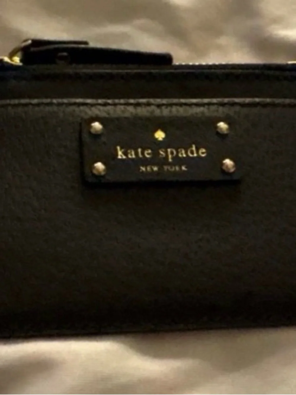 kate spade Black Leather Zip I.D.  Coin Pouch with Gold Hardware